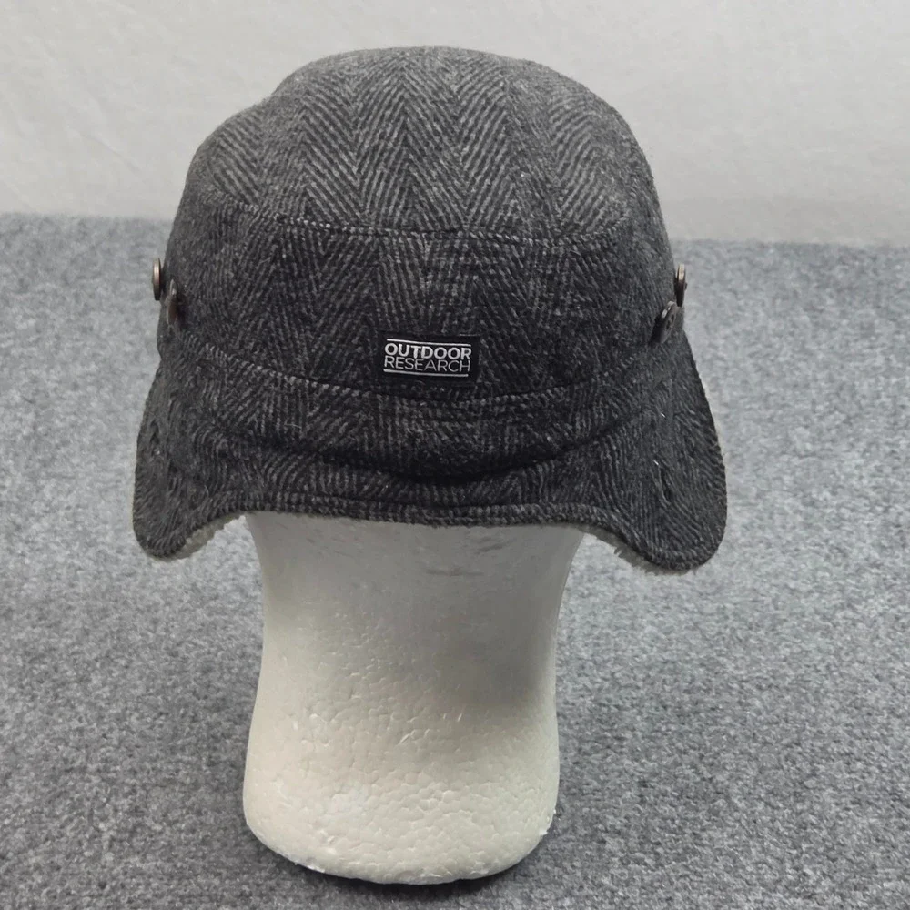 Outdoor Research Yukon Cap M Gray Herringbone Wool Blend Ear Flap Hat Utility